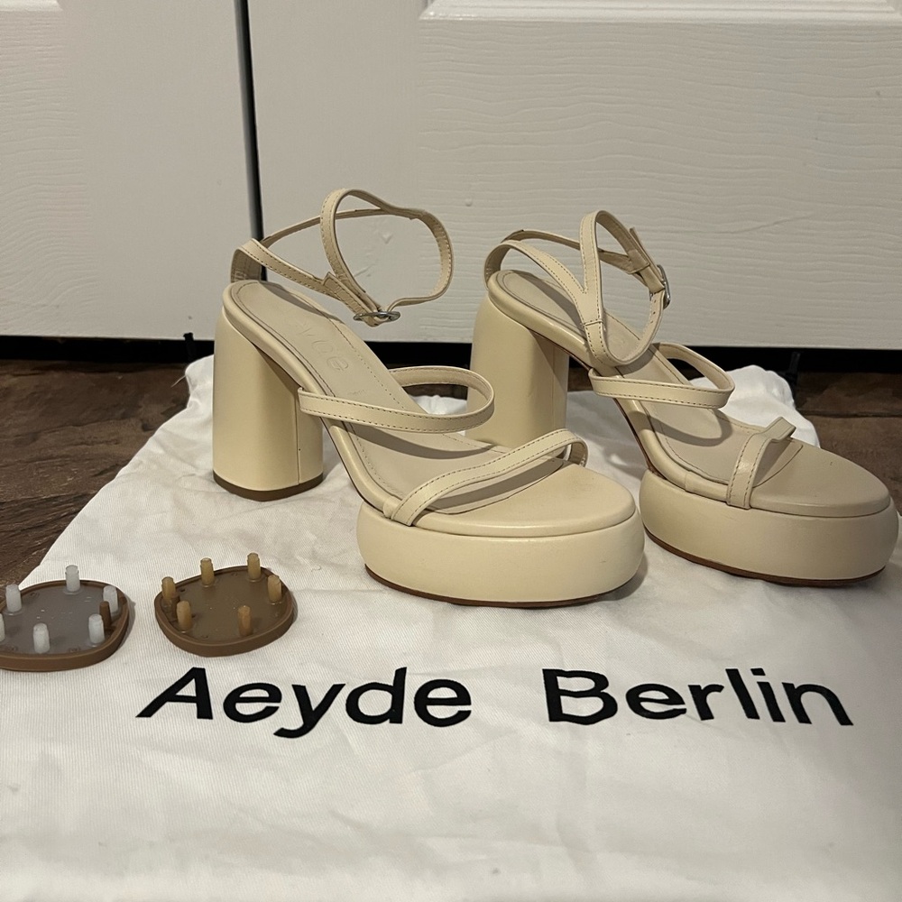 Cream Platform Block Heel Sandals with Ankle Strap
